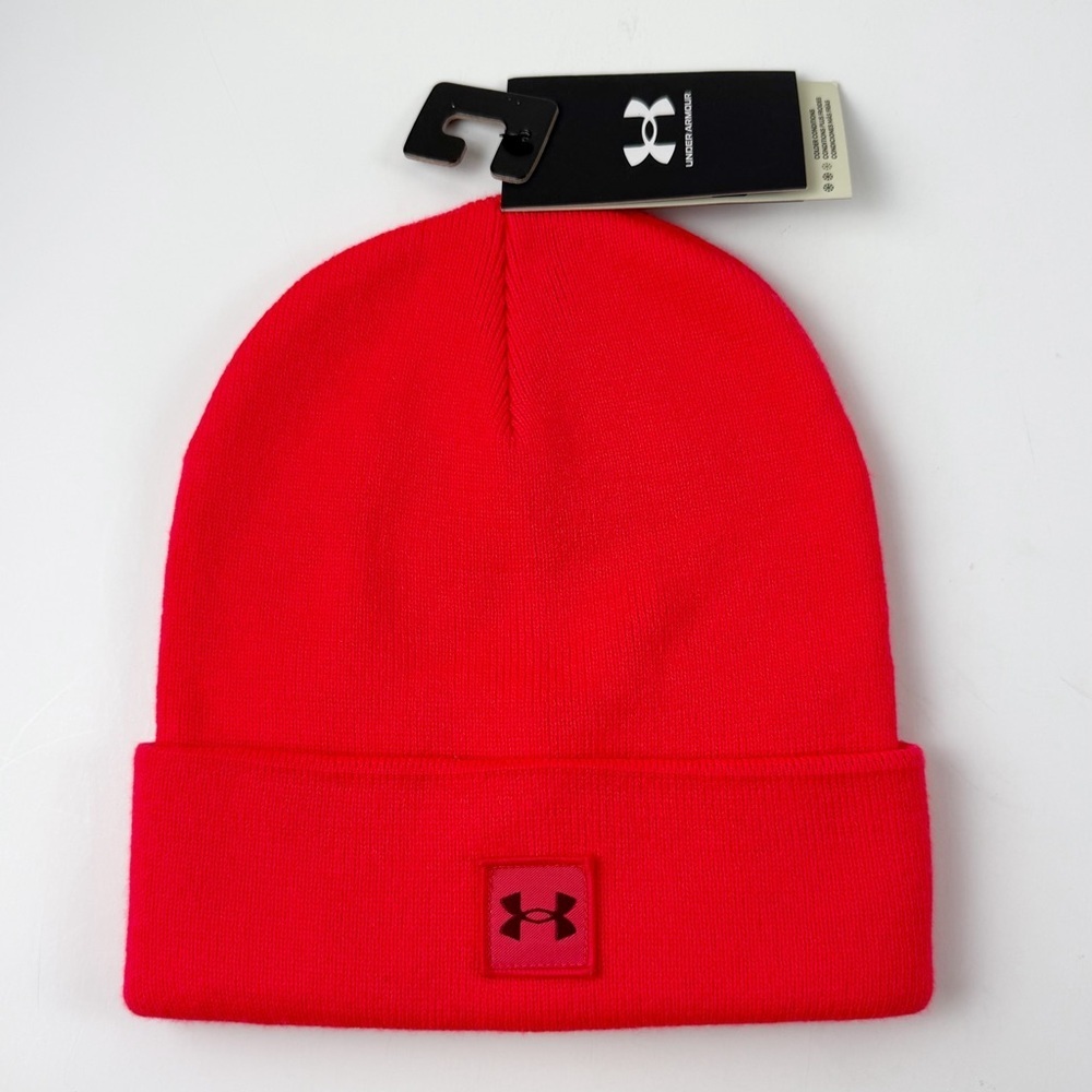 Under Armour Halftime Cuff Beanie Winter Knit Hat Red Mens One Size OSFM NWT